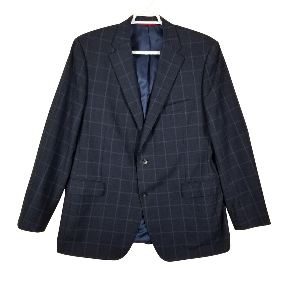 Samuelsohn Hubert White‎ Mens 47L Wool Cashmere Blazer Navy Windowpane Cordoba
